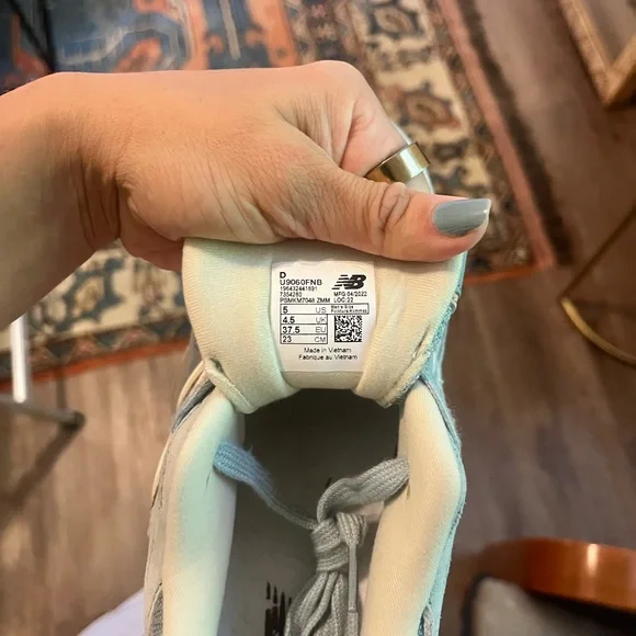 New Balance 9060 Cream and Blue Athletic Shoes - Picture 3 of 5